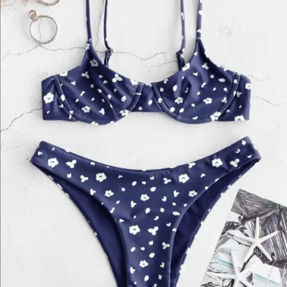 ZAFUL Underwire Flower Bikini Set - Midnight Blue S (US 4)